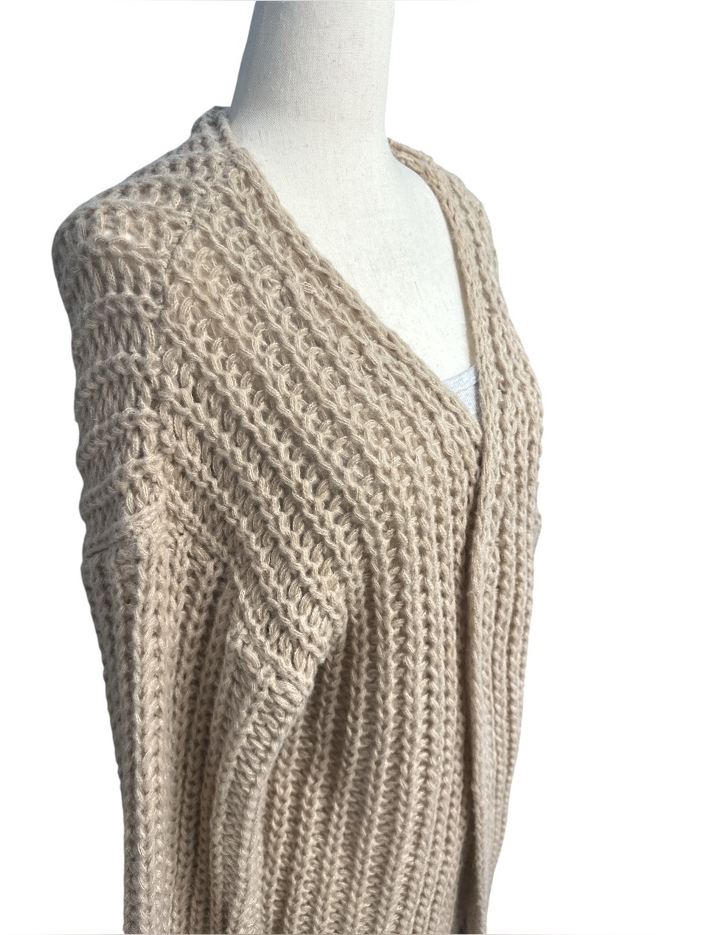 Cozy Chunky Knit Duster Cardigan – Khaki Tan – OS - Picture 3 of 9